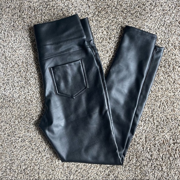Black Faux Leather PU Women’s High Waist Leggings Cuffed Pants SMALL NWOT - Picture 3 of 10